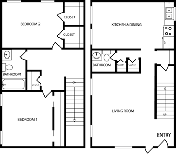 Two Bedroom / One and 1/2 Bath*